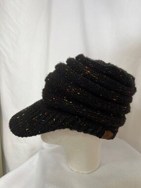 C.C ribbed knit brim beanie black multi